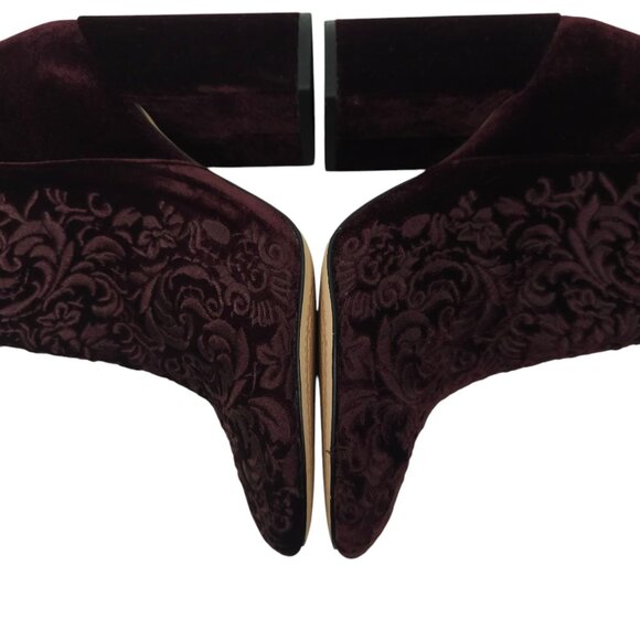 Jessica Simpson Wovella Velvet Embroidered Ankle Boots Women 9 Maroon Wine Block - Picture 14 of 16
